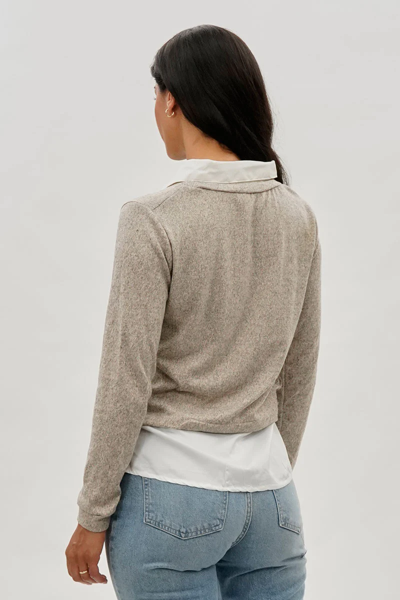 International INC Company Collared Pullover Sweater - Cream - Image 3