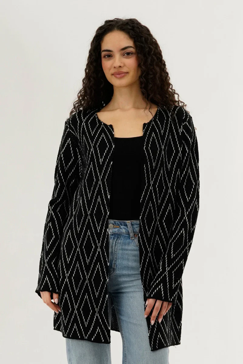 Beechers Brook Long Printed Open Cardigan - Black