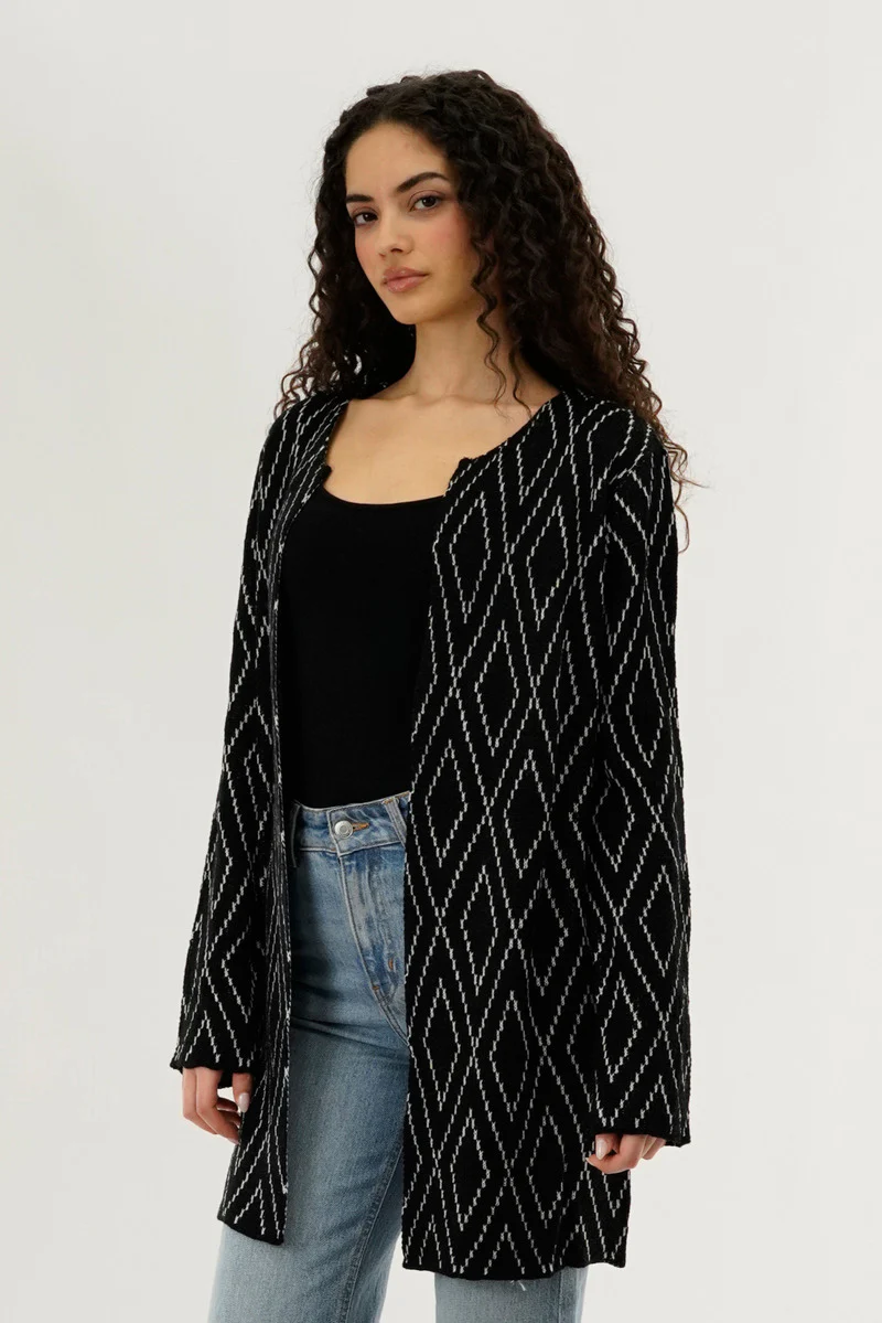 Beechers Brook Long Printed Open Cardigan - Black - Image 2