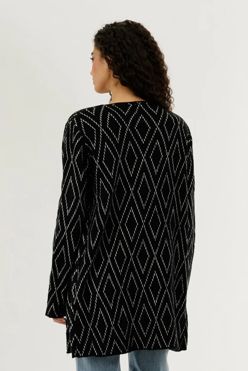 Beechers Brook Long Printed Open Cardigan - Black - Image 3