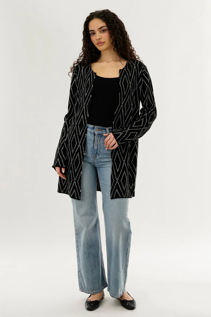 Beechers Brook Long Printed Open Cardigan - Black - Image 5