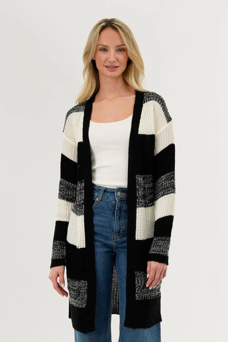 Stylexchange Striped Knit Cardigan - Black