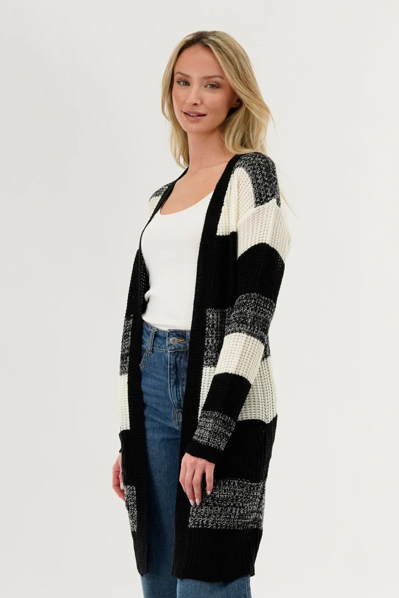 Stylexchange Striped Knit Cardigan - Black - Image 2