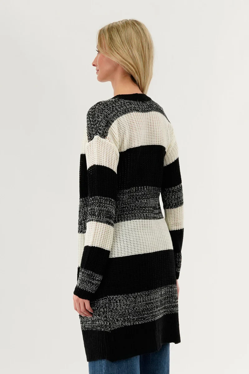 Stylexchange Striped Knit Cardigan - Black - Image 3