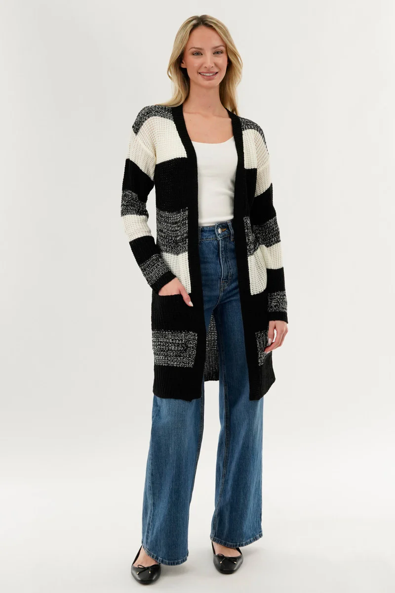 Stylexchange Striped Knit Cardigan - Black - Image 5