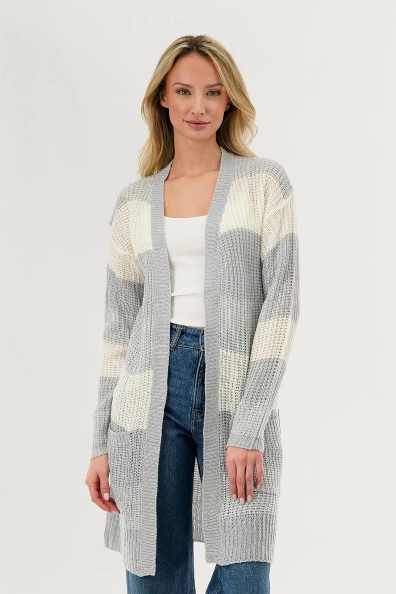 Stylexchange Striped Knit Cardigan - Grey