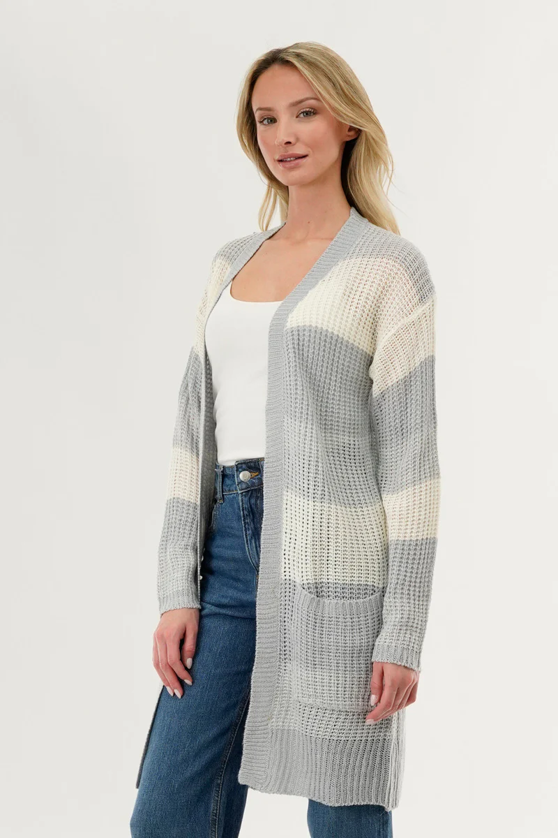 Stylexchange Striped Knit Cardigan - Grey - Image 2