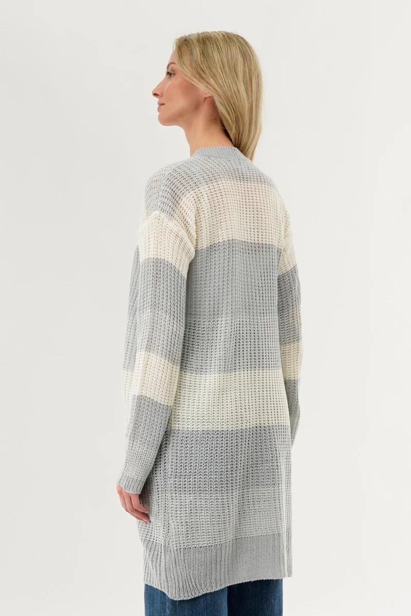 Stylexchange Striped Knit Cardigan - Grey - Image 3