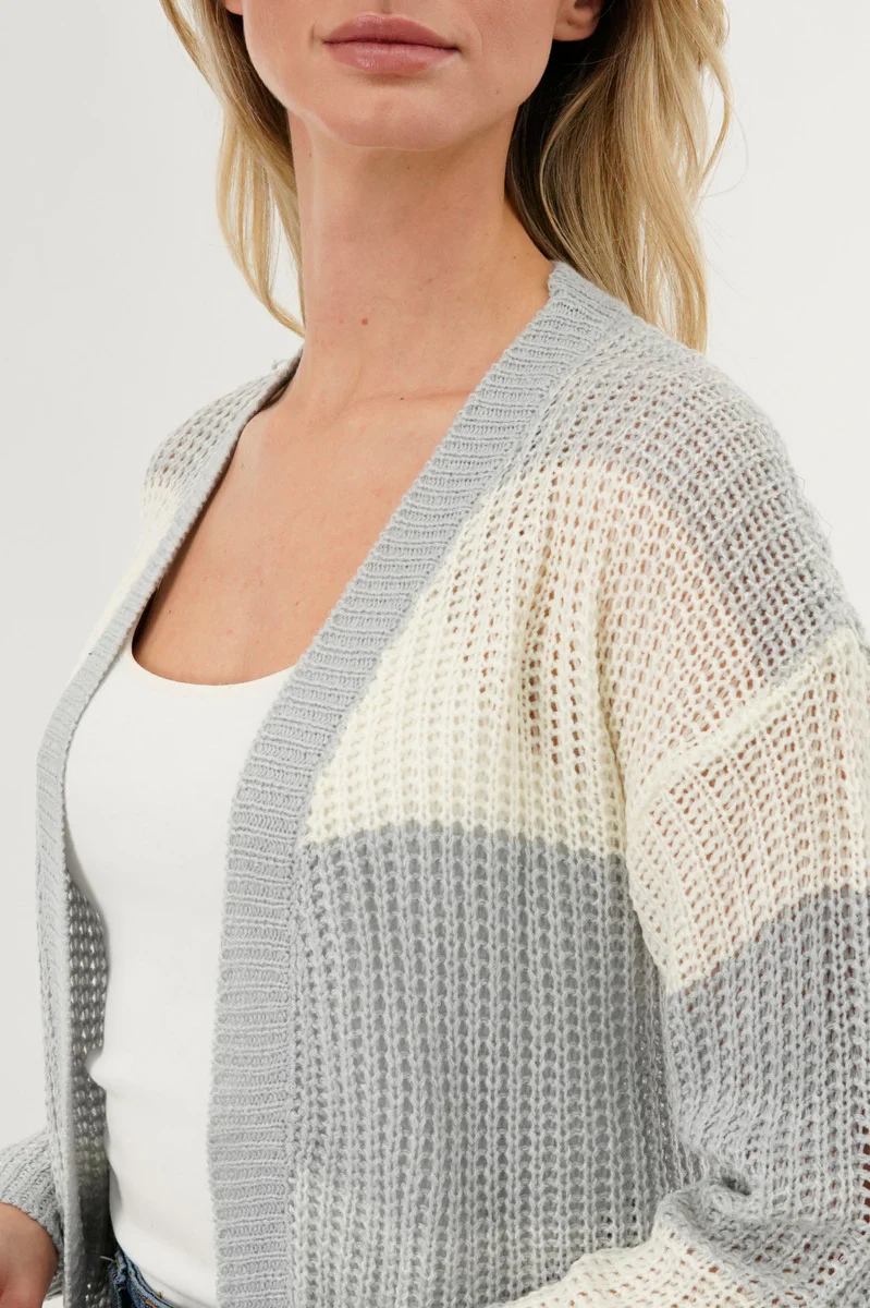 Stylexchange Striped Knit Cardigan - Grey - Image 4
