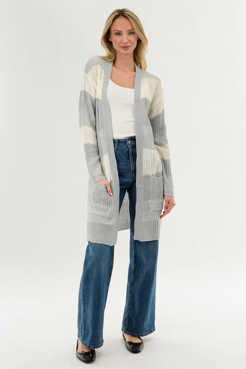 Stylexchange Striped Knit Cardigan - Grey - Image 5