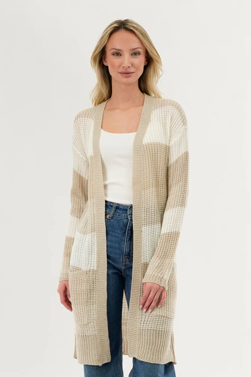 Stylexchange Striped Knit Cardigan - Beige