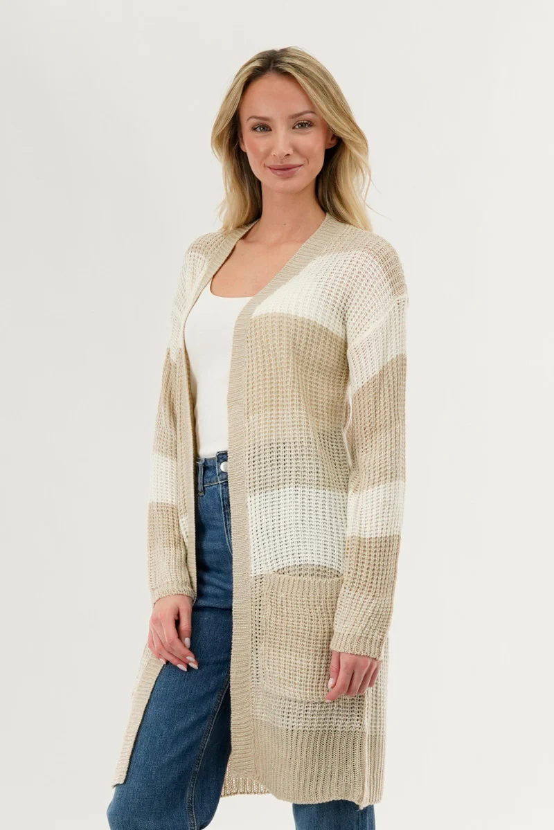 Stylexchange Striped Knit Cardigan - Beige - Image 2