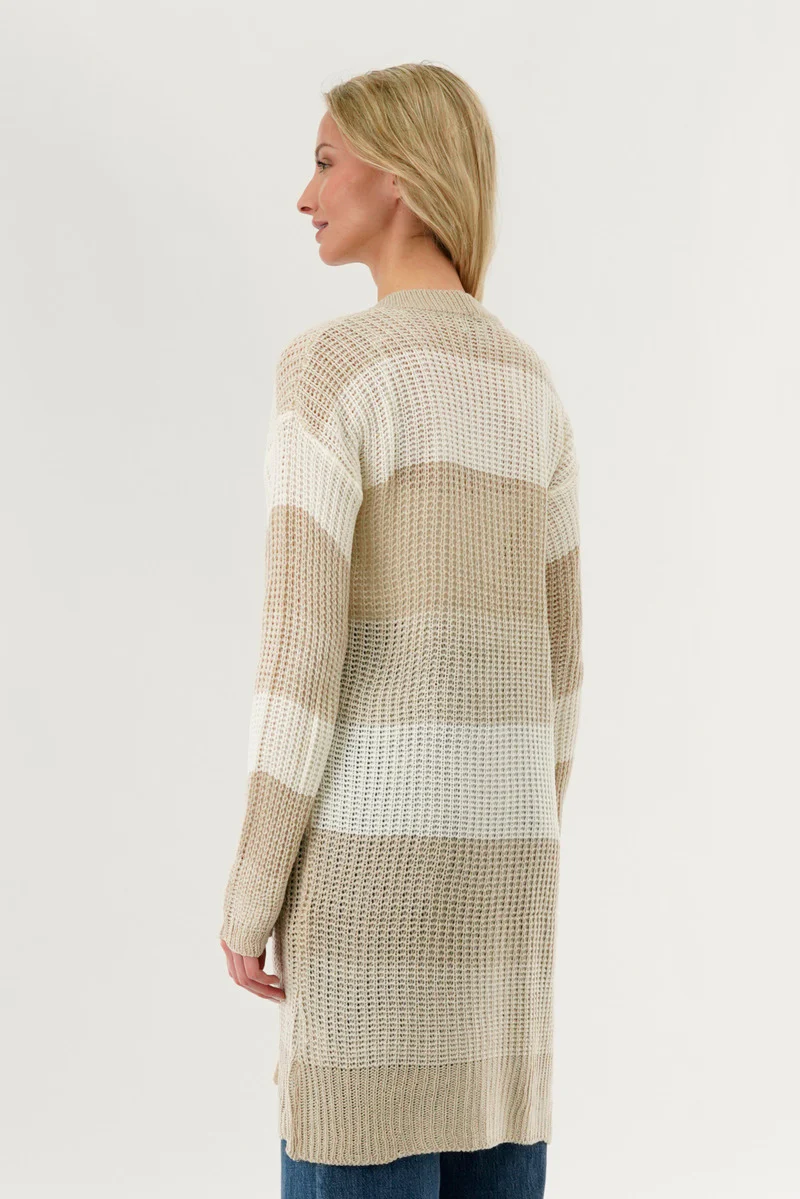 Stylexchange Striped Knit Cardigan - Beige - Image 3