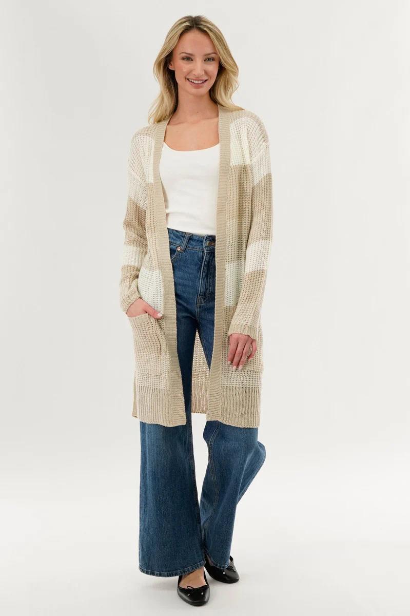 Stylexchange Striped Knit Cardigan - Beige - Image 5
