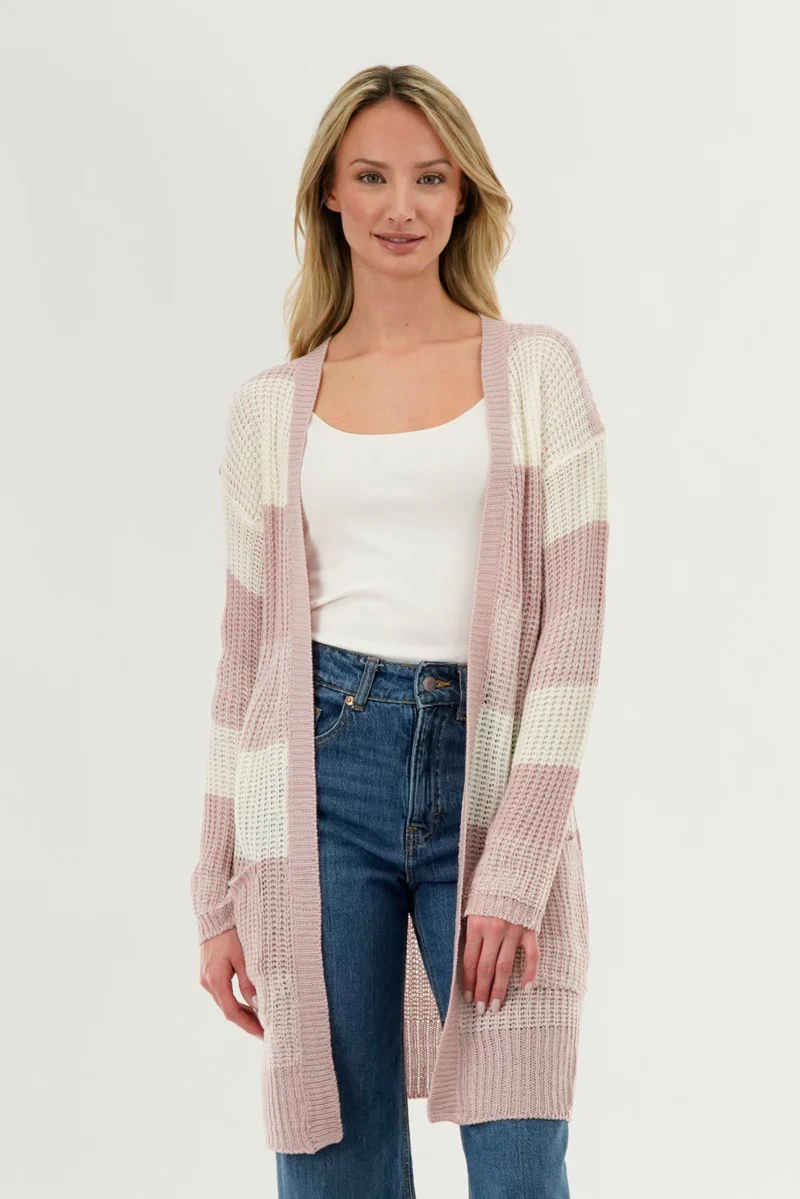 Stylexchange Striped Knit Cardigan - Pink