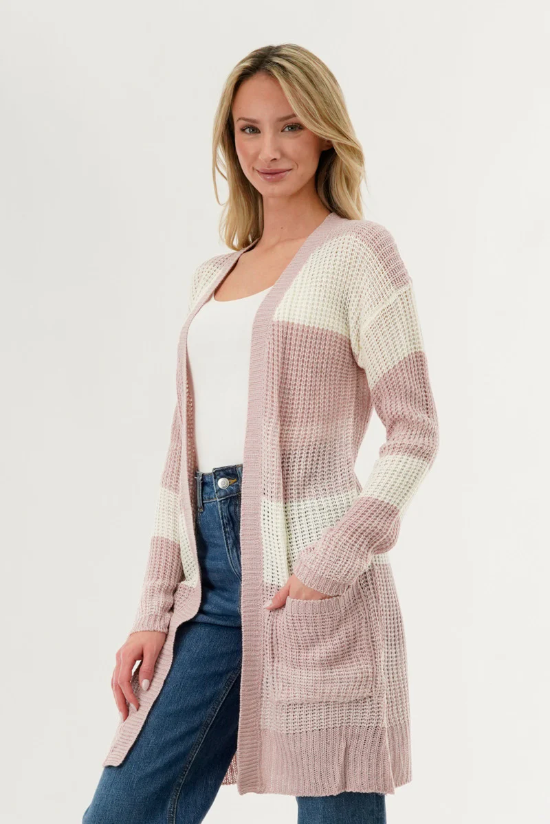Stylexchange Striped Knit Cardigan - Pink - Image 2