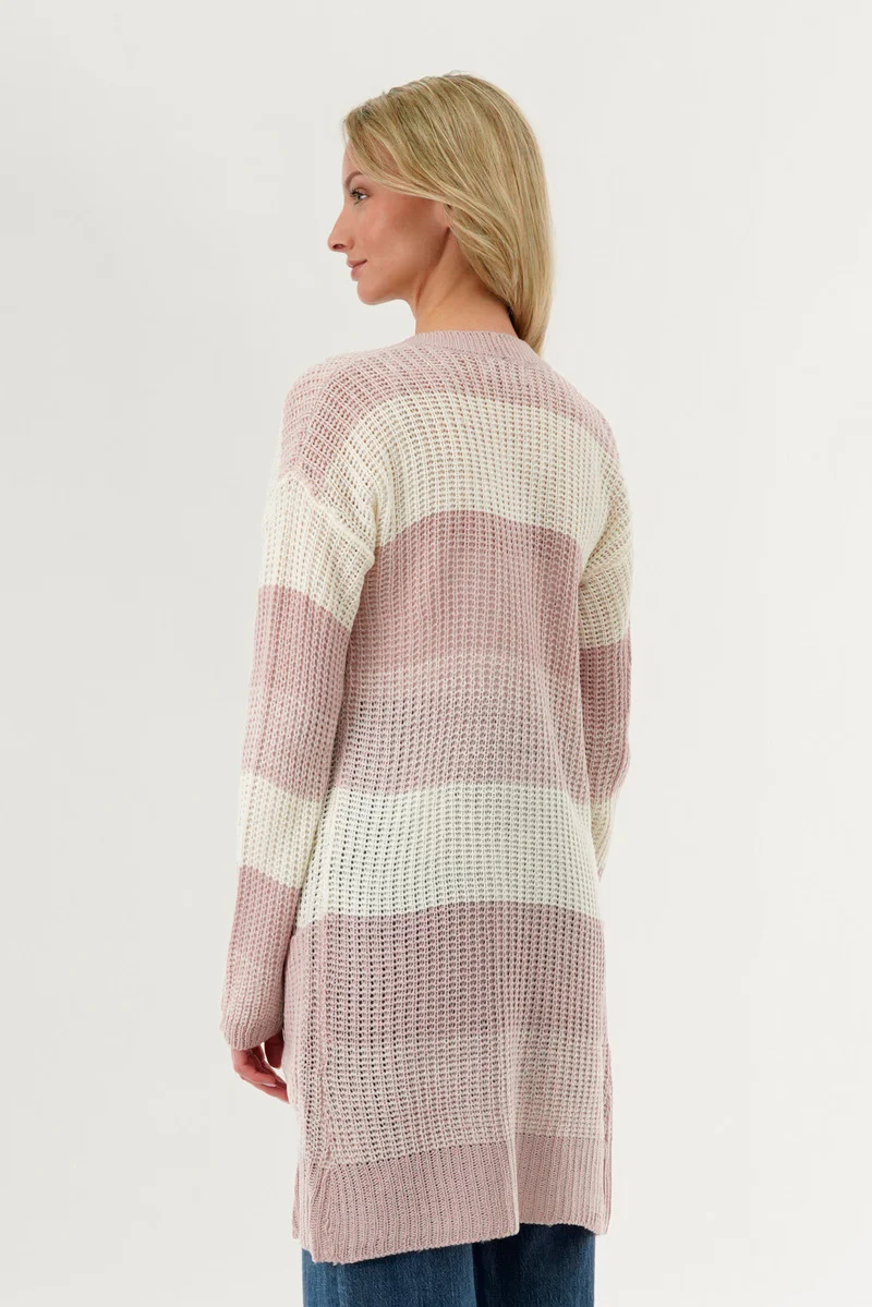 Stylexchange Striped Knit Cardigan - Pink - Image 3