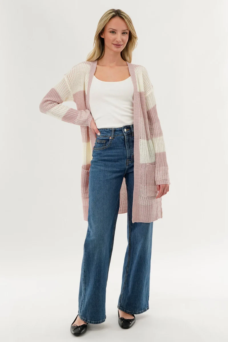 Stylexchange Striped Knit Cardigan - Pink - Image 5