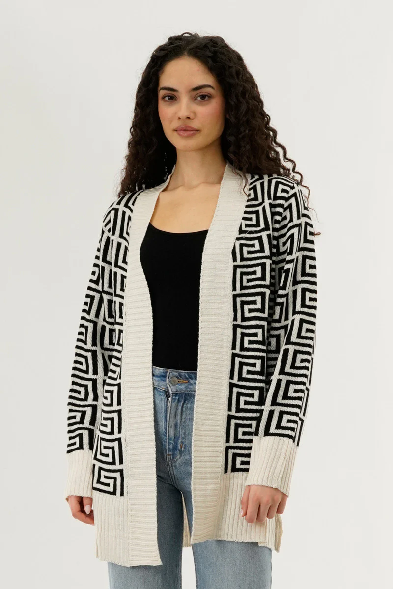 Beechers Brook Long Printed Open Cardigan - Cream