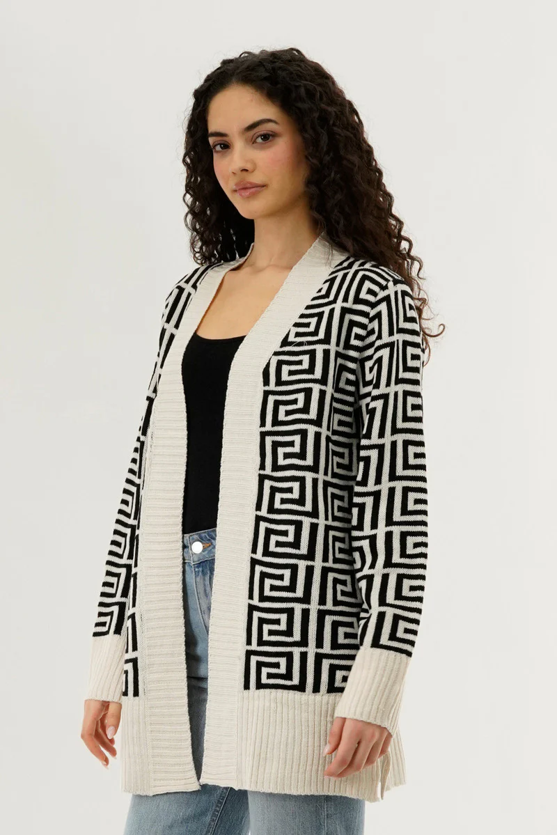 Beechers Brook Long Printed Open Cardigan - Cream - Image 2