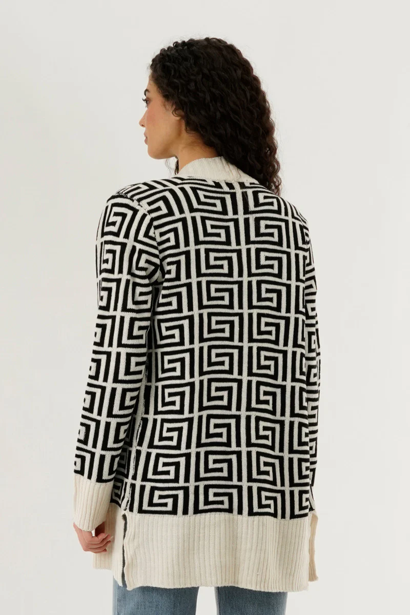 Beechers Brook Long Printed Open Cardigan - Cream - Image 3