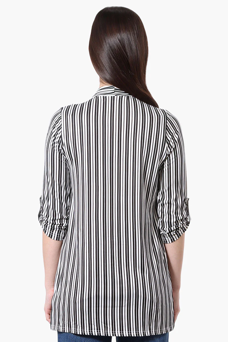 Majora Striped Roll Up Sleeve Wrap Cardigan - White - Image 3
