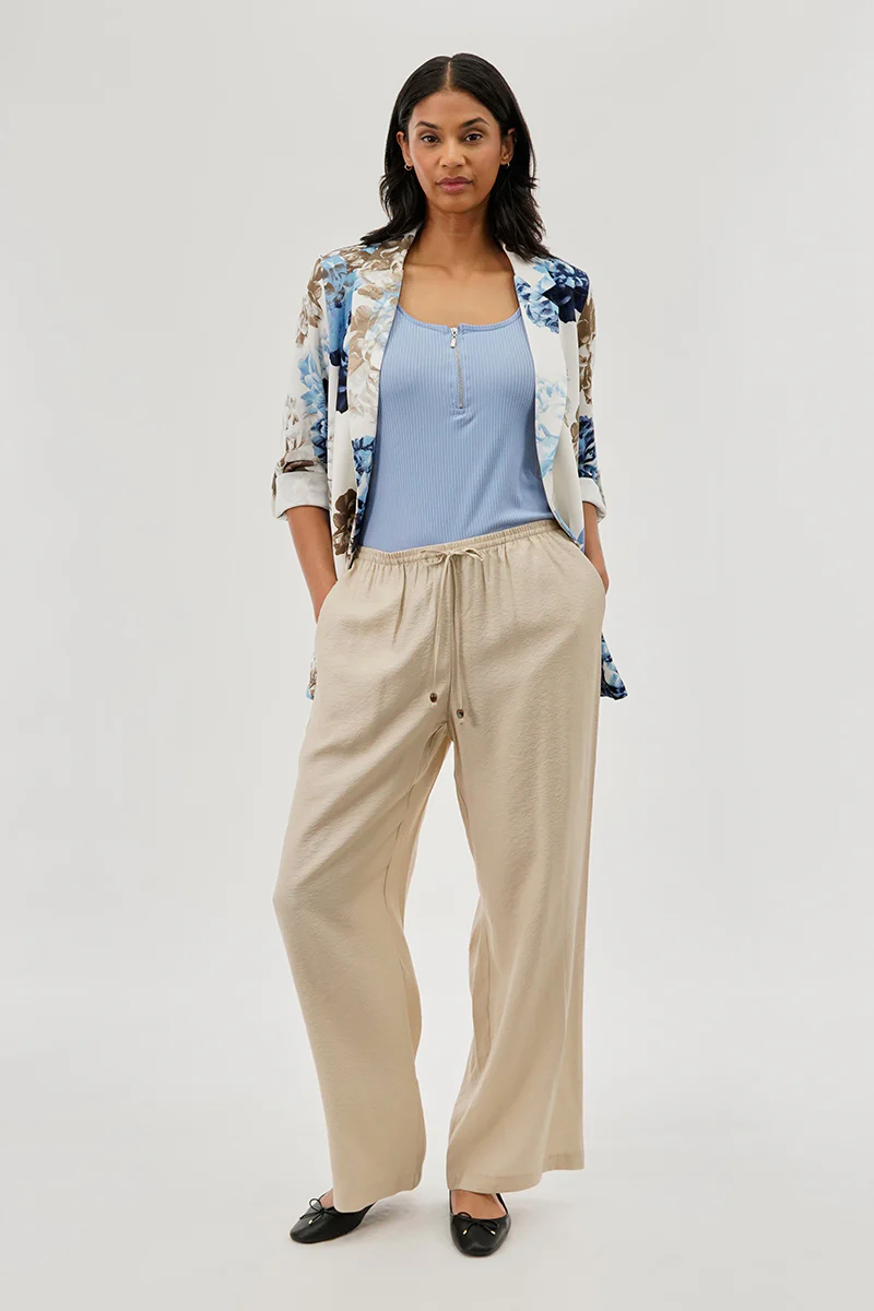 Costa Blanca Floral Roll Up Sleeve Open Blazer - Blue - Image 5