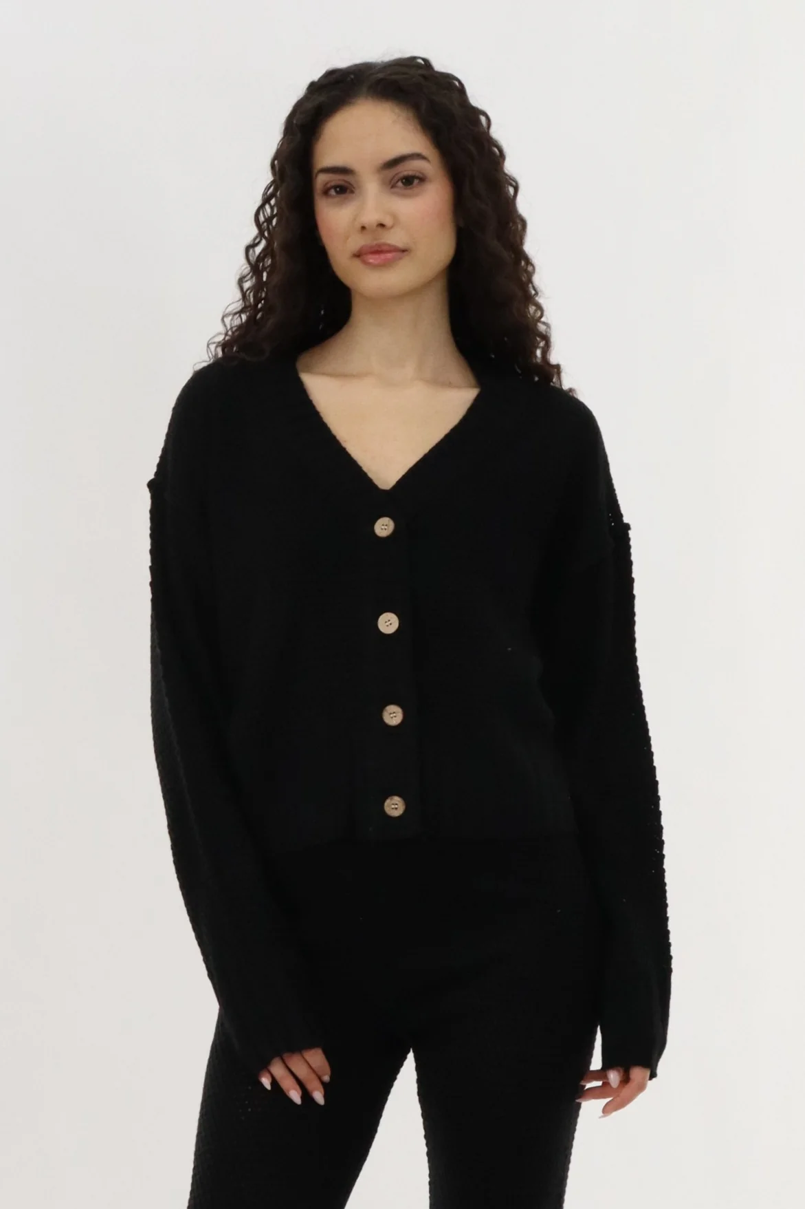 Runaway Bay V-Neck Knit Cardigan - Black