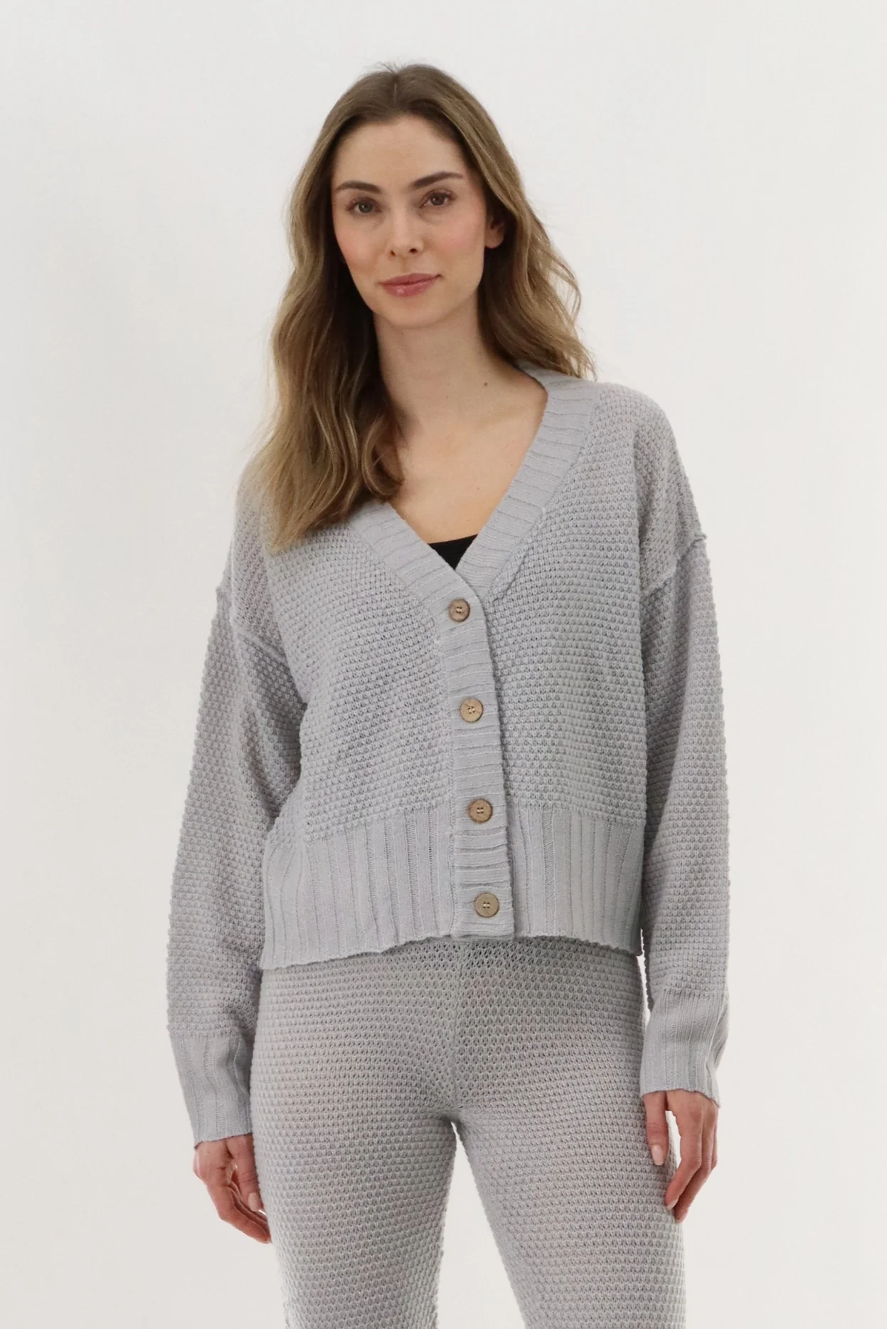 Runaway Bay V-Neck Knit Cardigan - Grey
