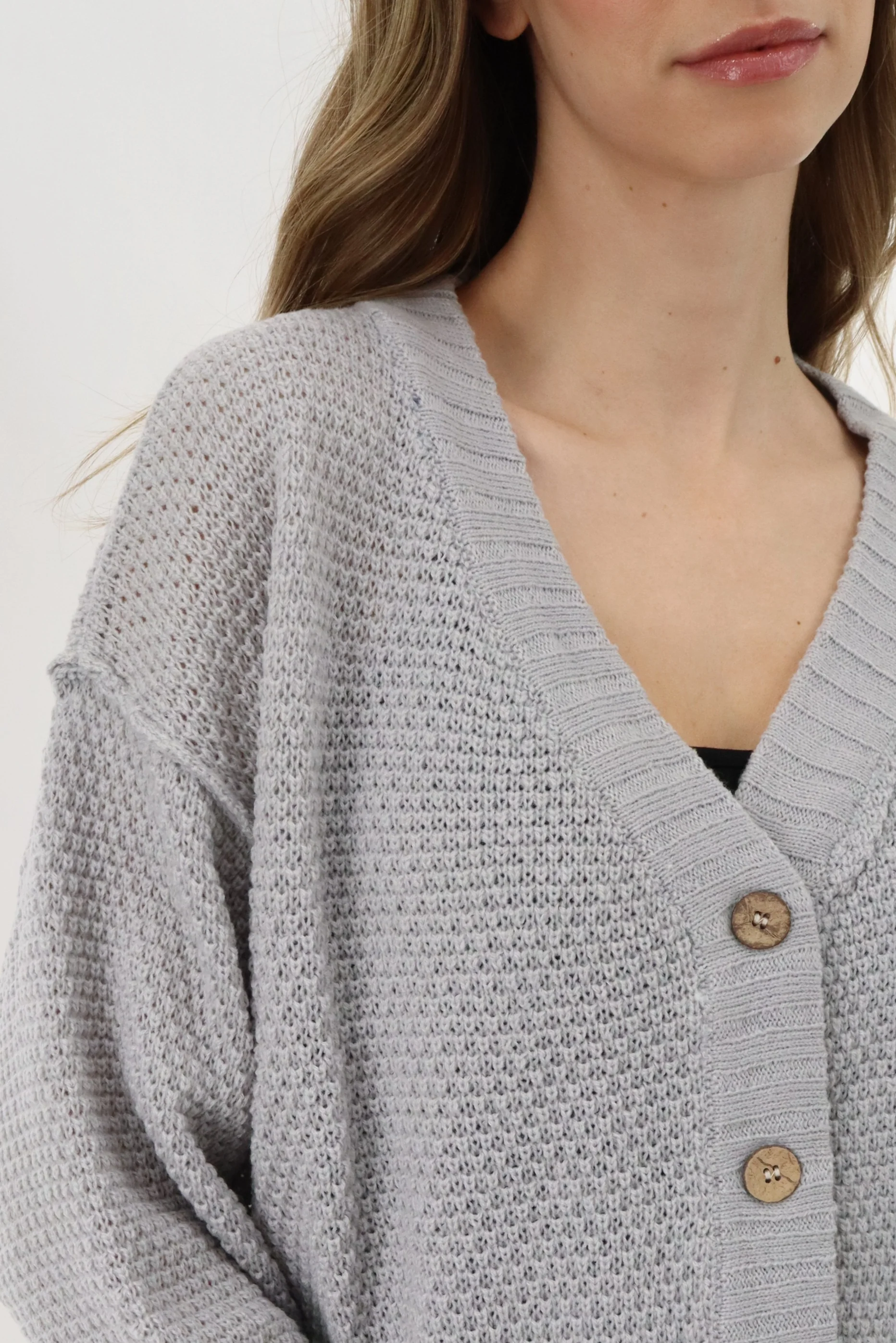 Runaway Bay V-Neck Knit Cardigan - Grey - Image 4