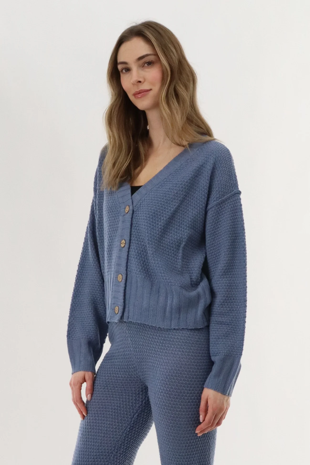 Runaway Bay V-Neck Knit Cardigan - Blue - Image 2