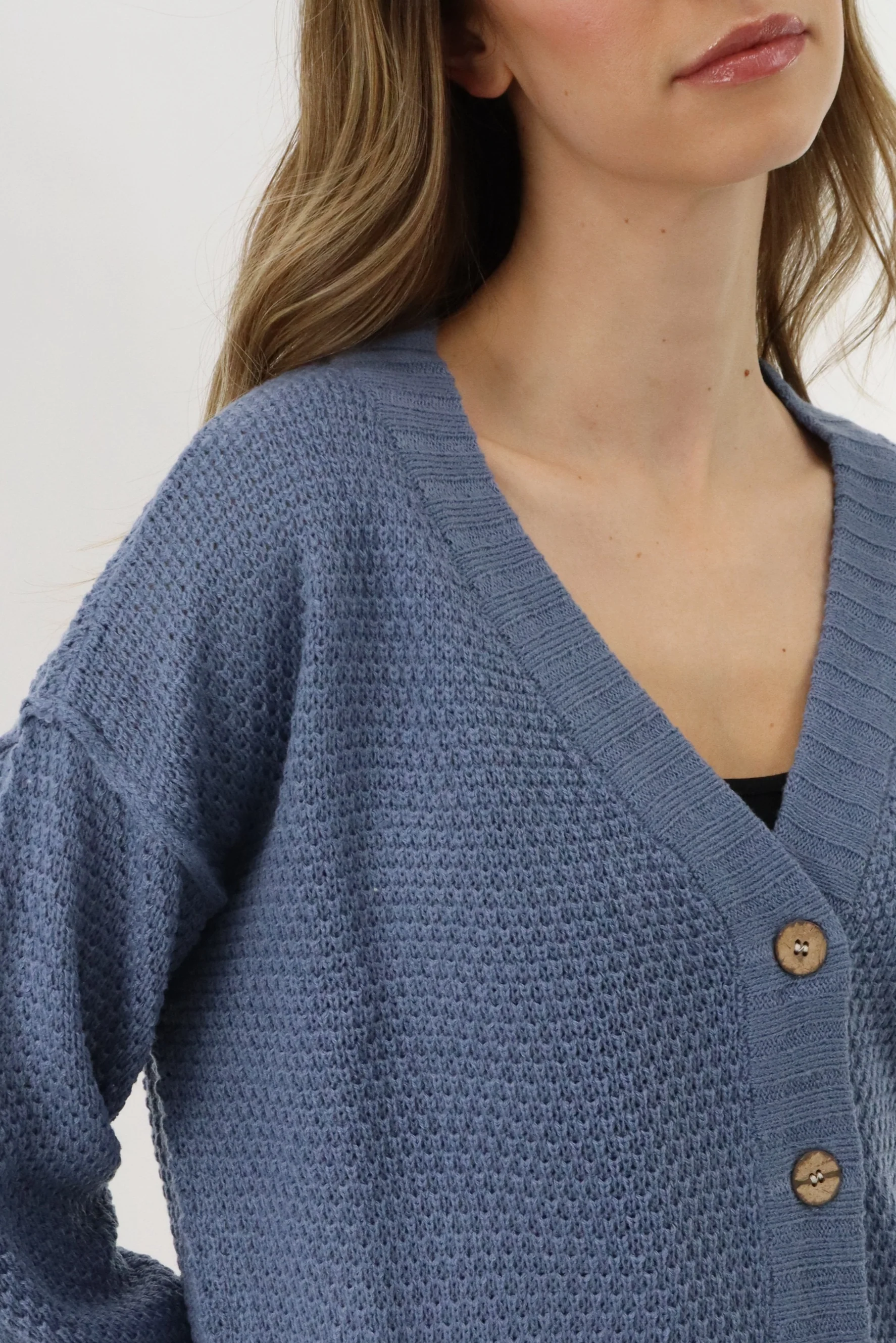 Runaway Bay V-Neck Knit Cardigan - Blue - Image 4