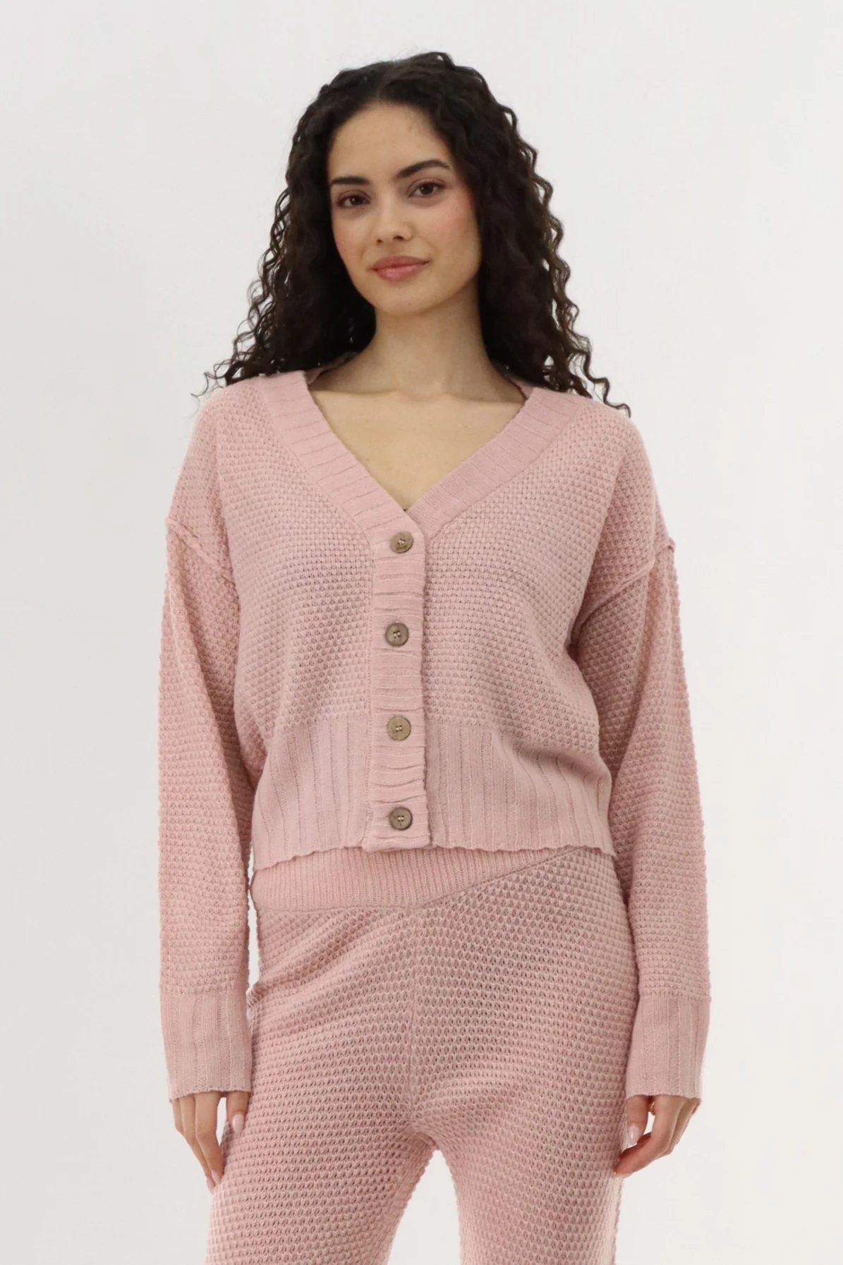 Runaway Bay V-Neck Knit Cardigan - Blush