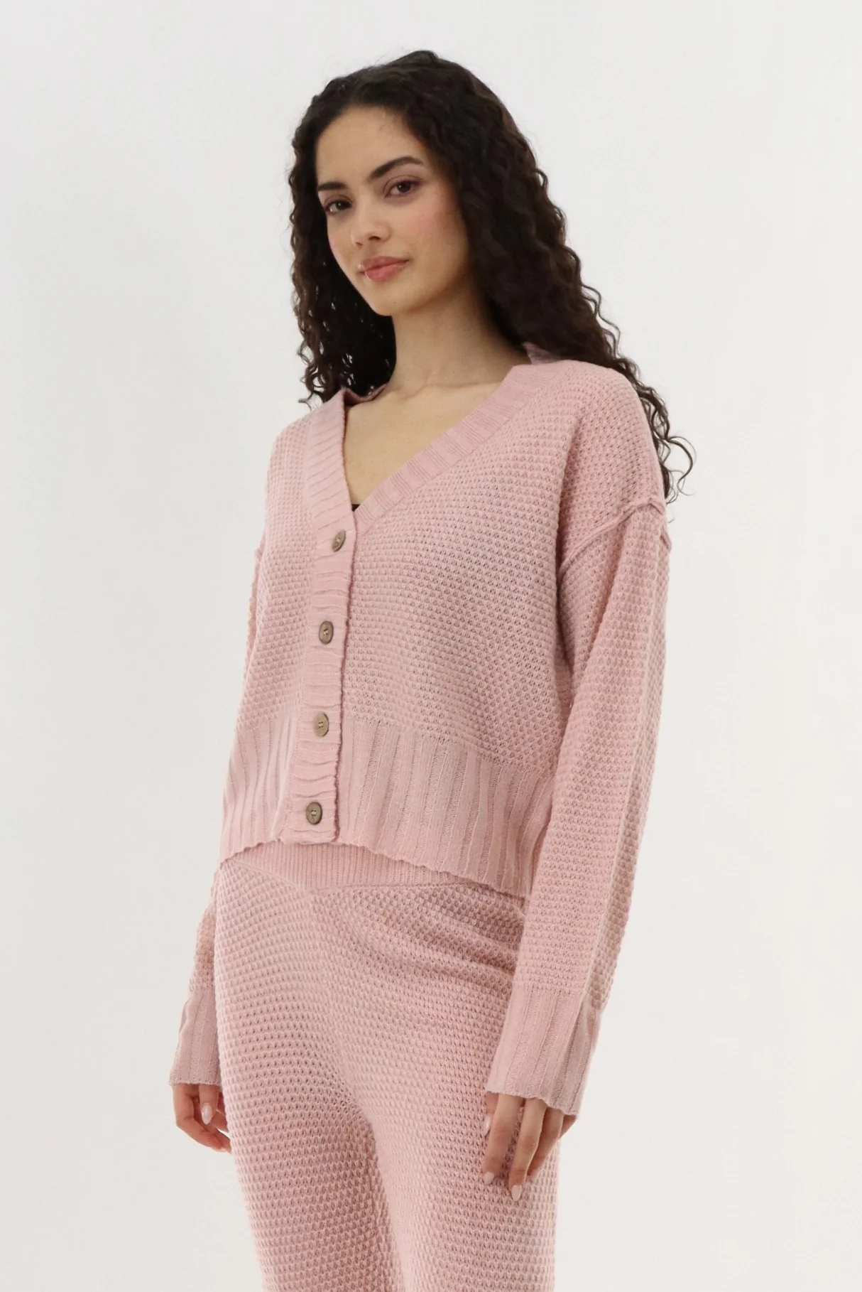 Runaway Bay V-Neck Knit Cardigan - Blush - Image 2