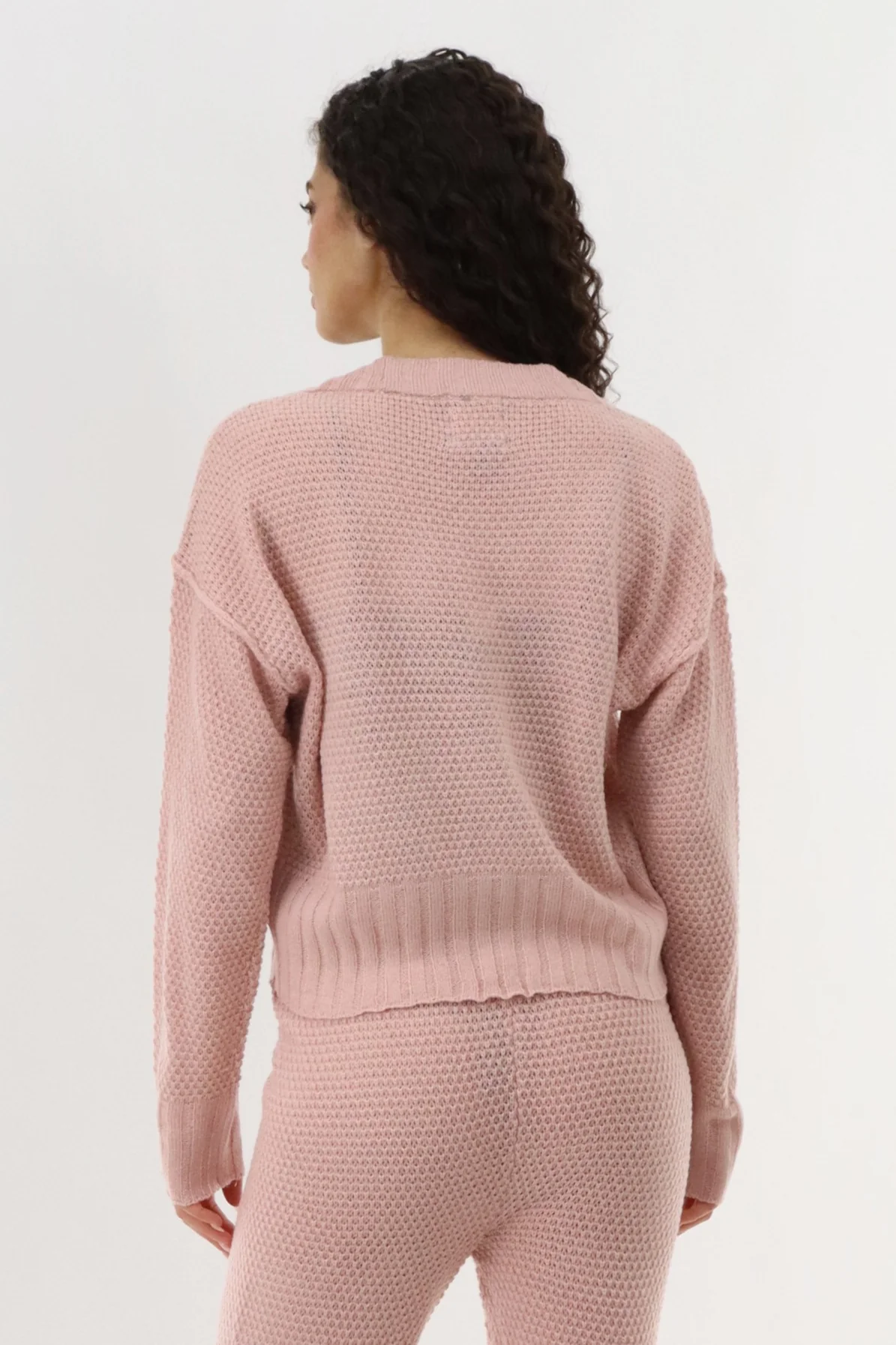 Runaway Bay V-Neck Knit Cardigan - Blush - Image 3