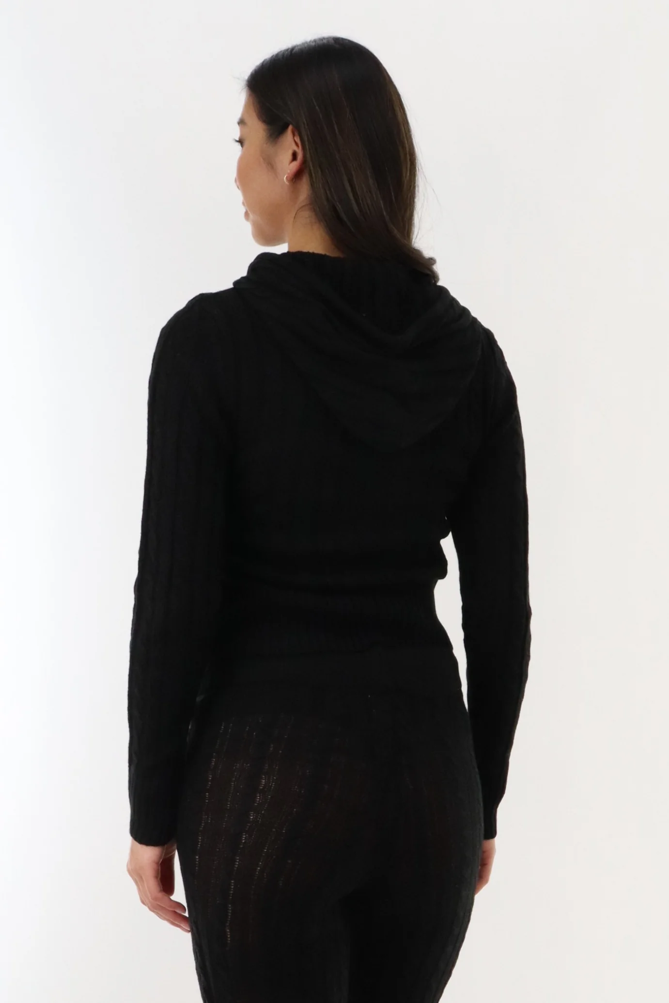 Runaway Bay Cable Knit Zip Up Cardigan - Black - Image 3