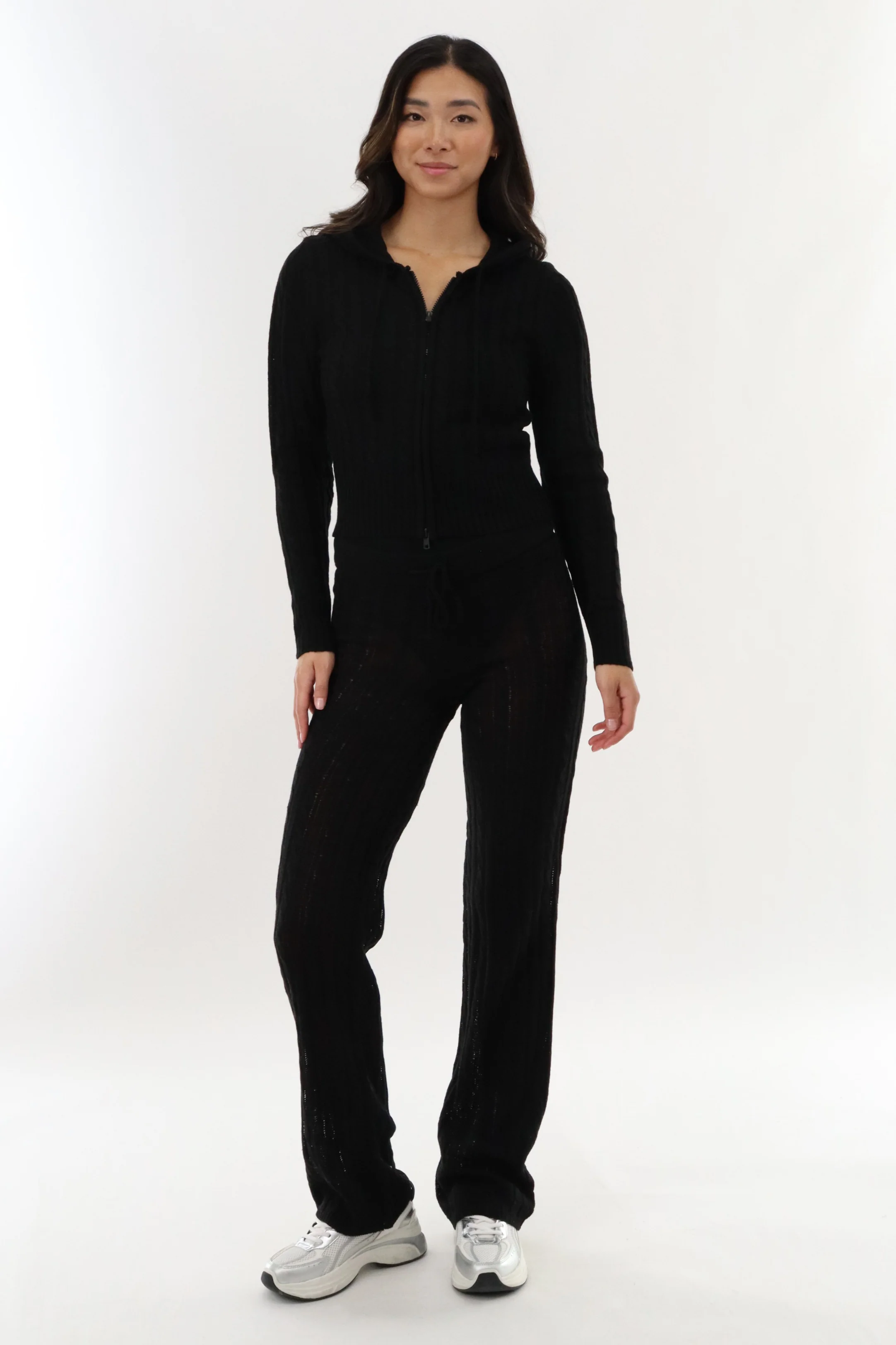 Runaway Bay Cable Knit Zip Up Cardigan - Black - Image 5