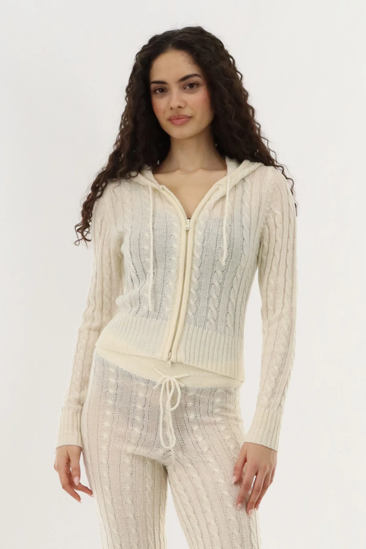 Runaway Bay Cable Knit Zip Up Cardigan - Cream