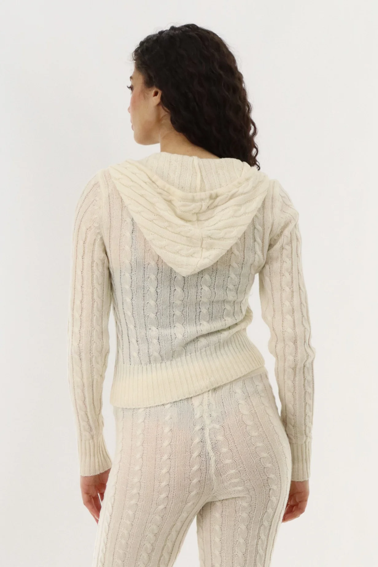 Runaway Bay Cable Knit Zip Up Cardigan - Cream - Image 3