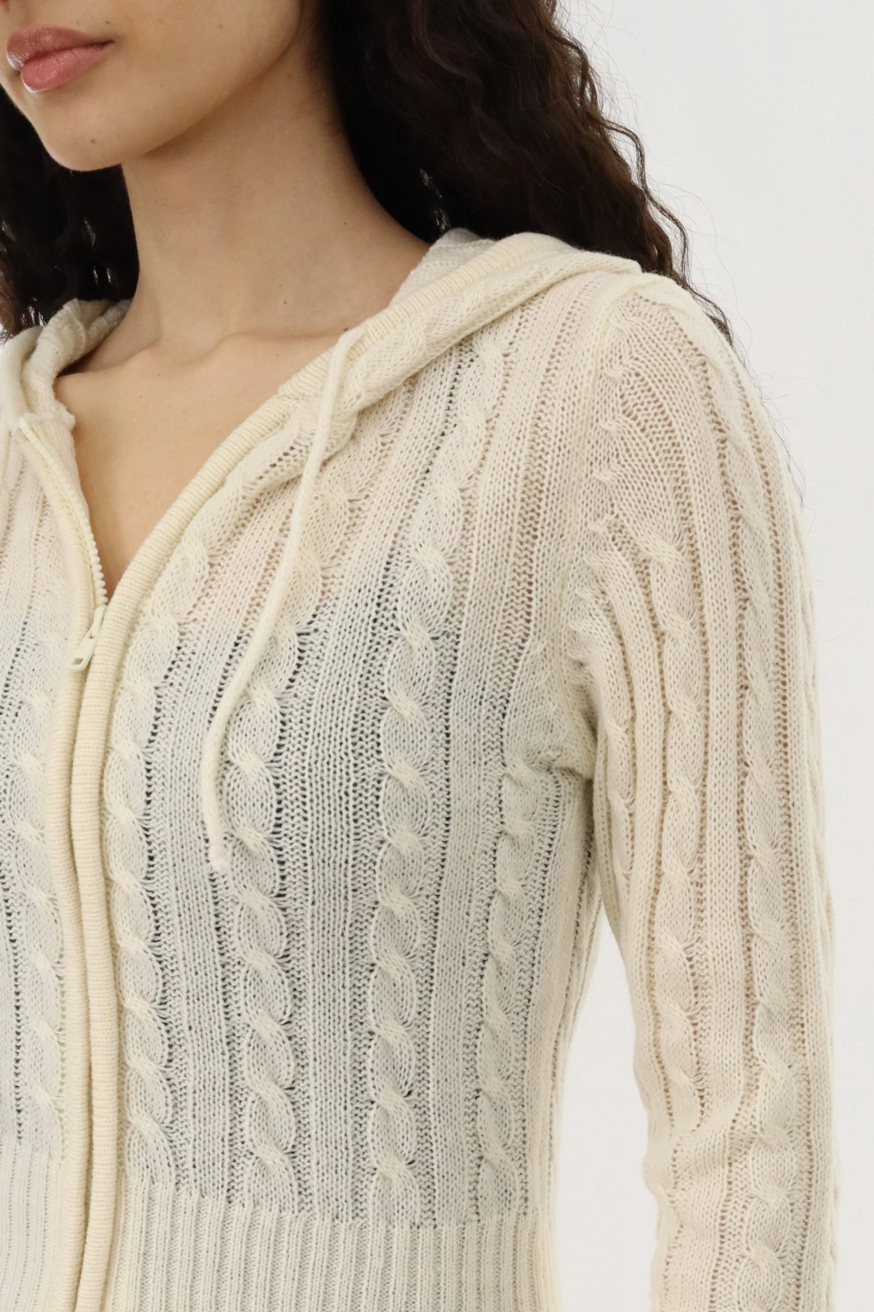 Runaway Bay Cable Knit Zip Up Cardigan - Cream - Image 4