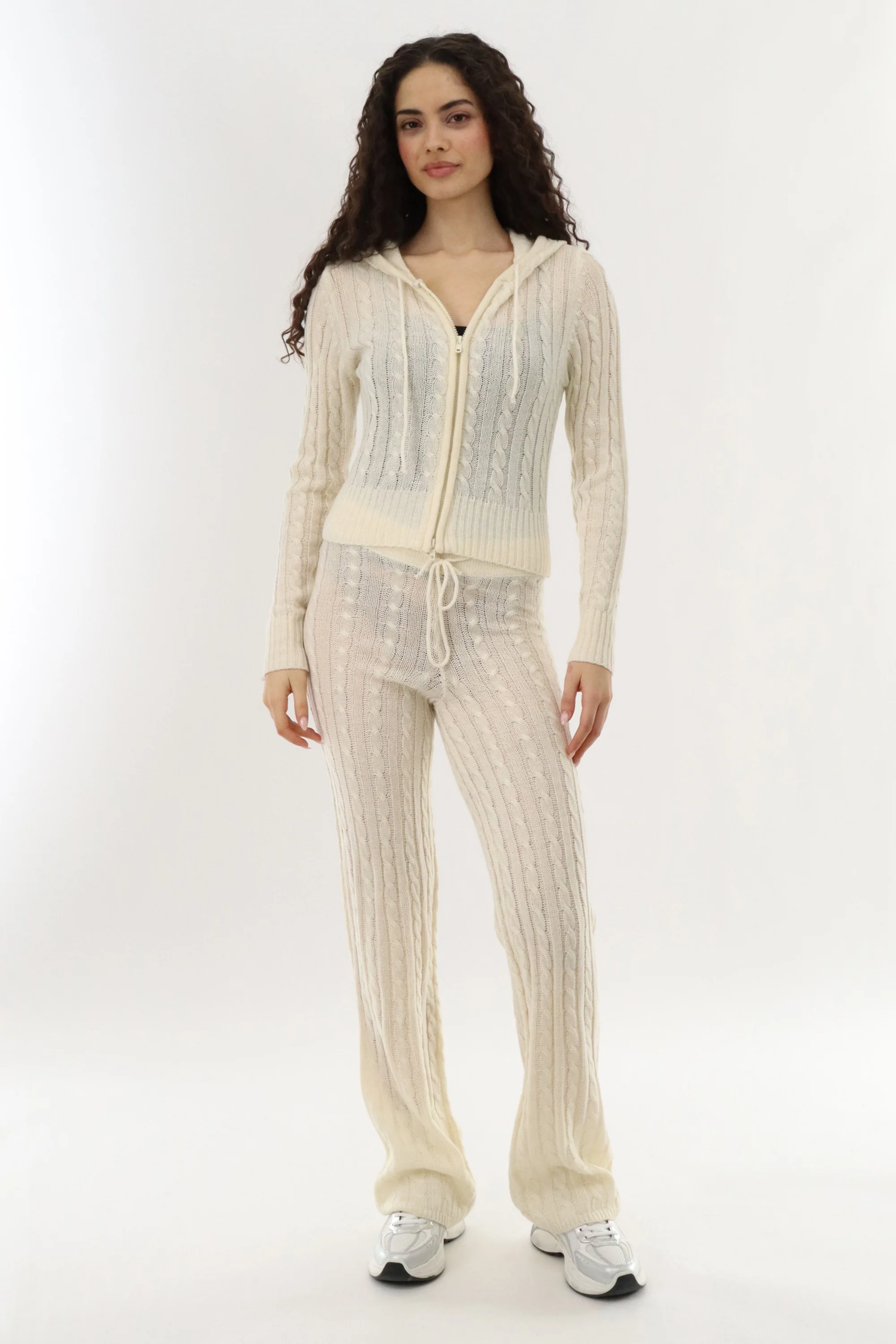 Runaway Bay Cable Knit Zip Up Cardigan - Cream - Image 5