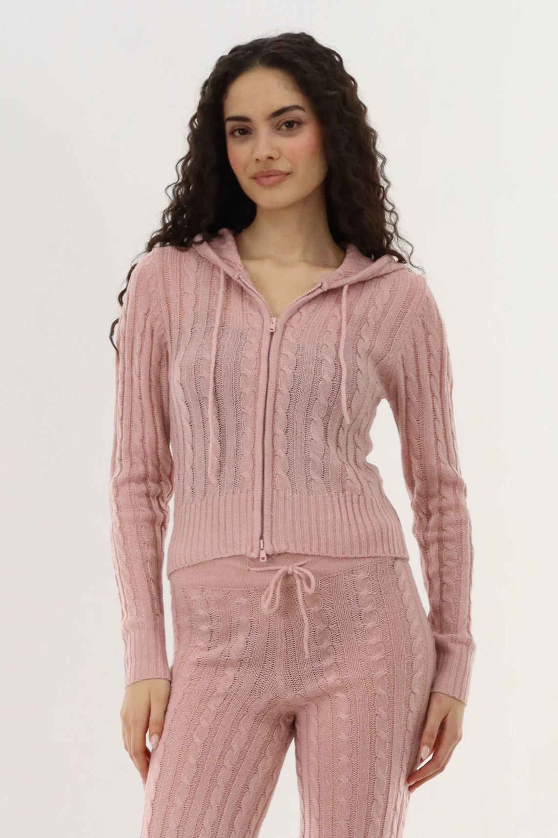 Runaway Bay Cable Knit Zip Up Cardigan - Blush