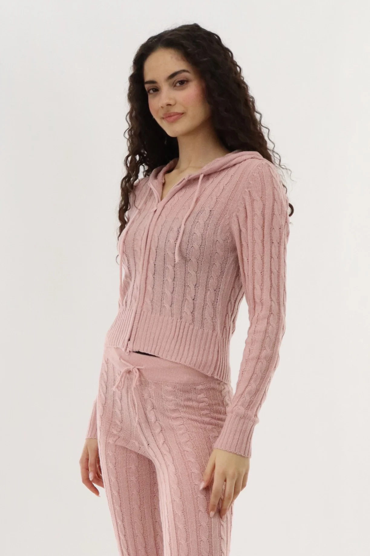 Runaway Bay Cable Knit Zip Up Cardigan - Blush - Image 2