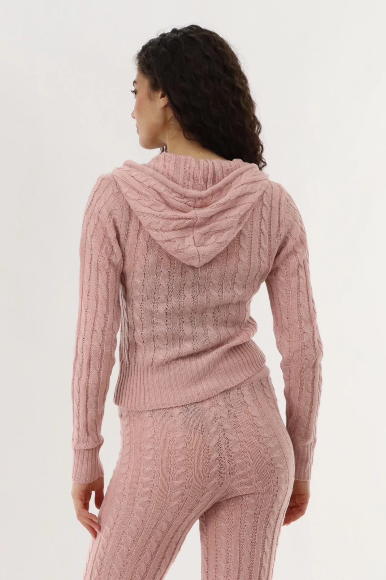 Runaway Bay Cable Knit Zip Up Cardigan - Blush - Image 3