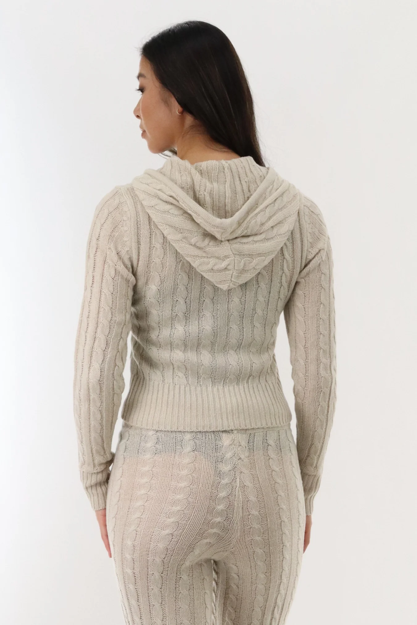 Runaway Bay Cable Knit Zip Up Cardigan - Stone - Image 3