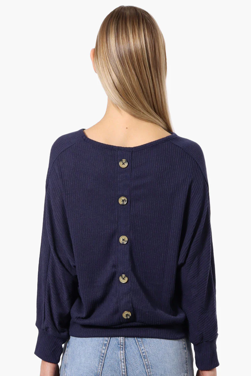 International INC Company Ribbed Button Back Detail Pullover Sweater - Navy - Image 3