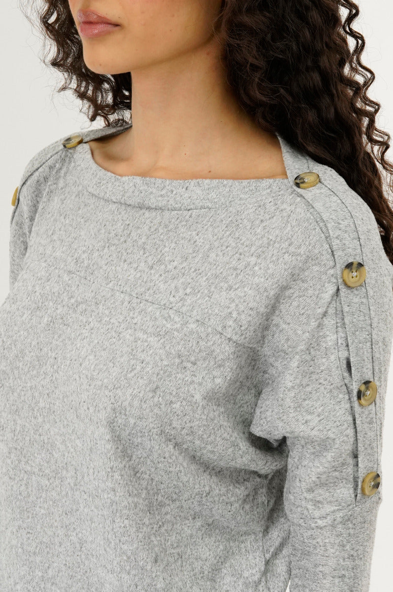 International INC Company Boat Neck Shoulder Button Pullover Sweater - Grey - Image 4
