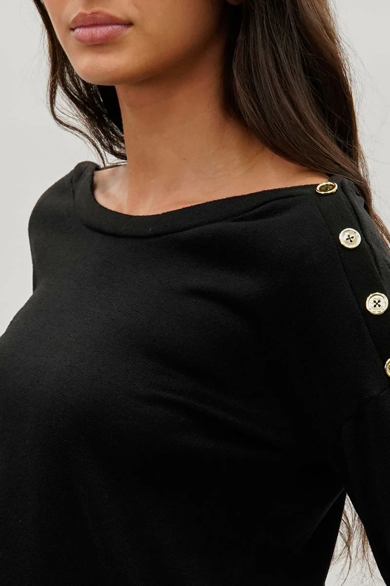 International INC Company Boat Neck Button Detail Pullover Sweater - Black - Image 4