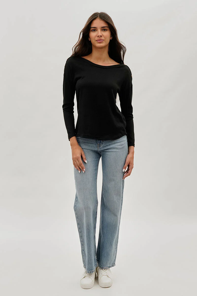 International INC Company Boat Neck Button Detail Pullover Sweater - Black - Image 5