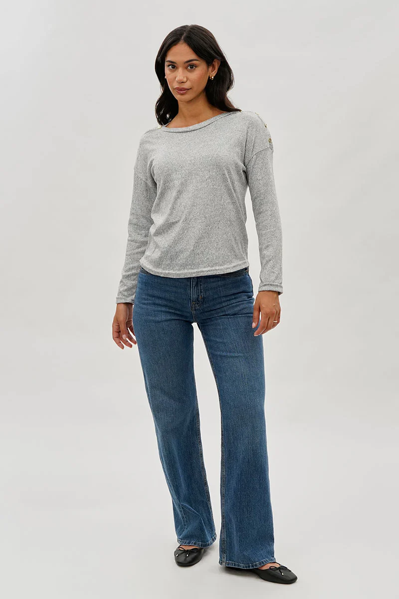 International INC Company Boat Neck Button Detail Pullover Sweater - Grey - Image 5